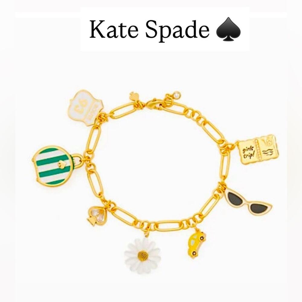 Kate Spade Gold off we go travel charm bracelet NWT -Dust Bag Included